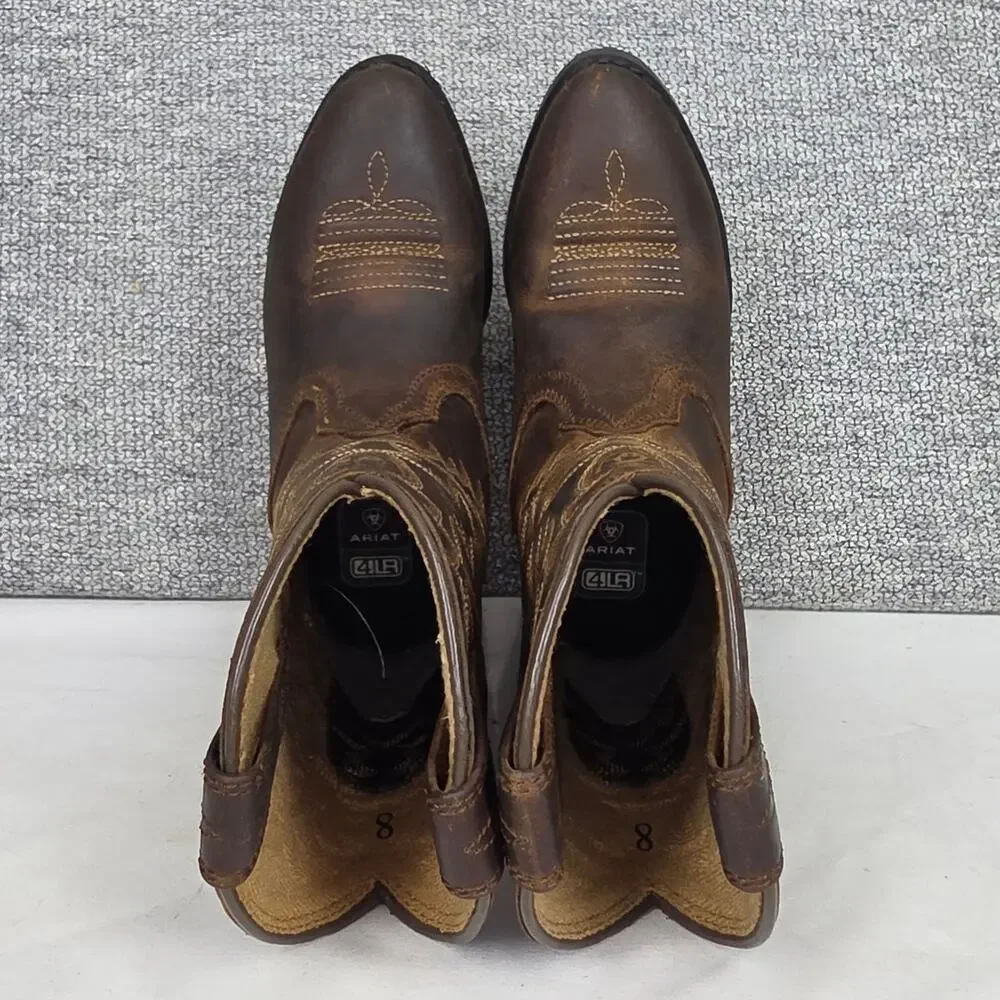 ARIAT HERITAGE WESTERN COWBOY DISTRESSED DARK BROWN LEATHER BOOTS – YOUTH SIZE 8